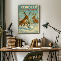 Reindeer Soccer Match: Whimsical Holiday Poster Art