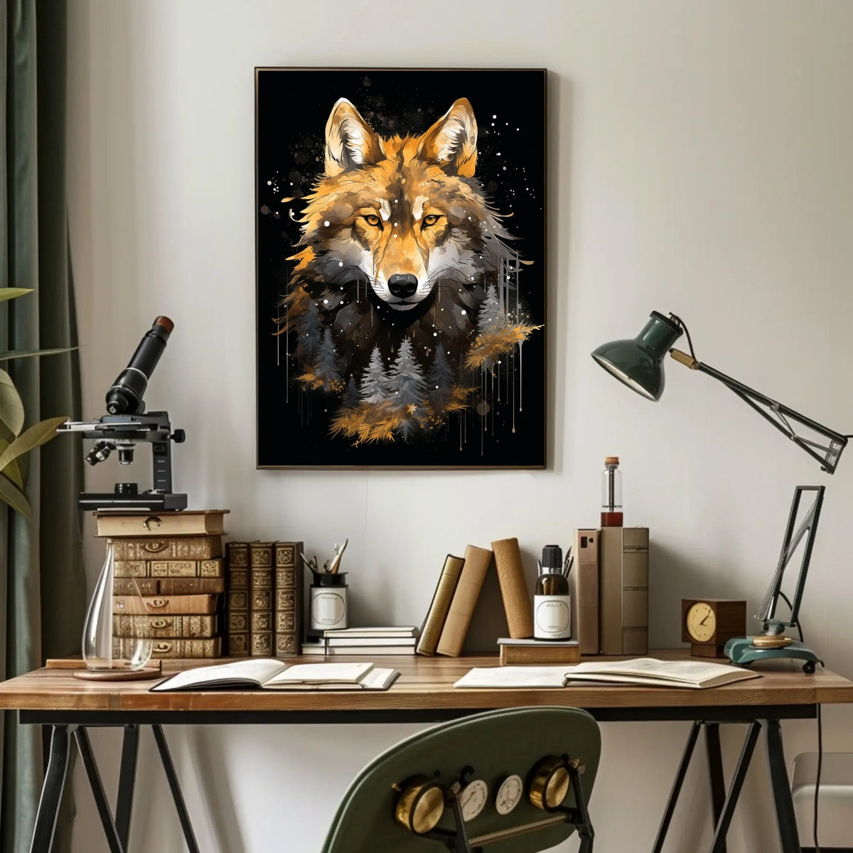 Stylized Wilderness Wolf Depiction Artistic Animal Poster