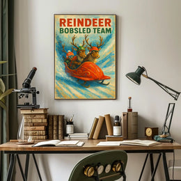 Reindeer Bobsled Team: Festive Fun Sports Poster