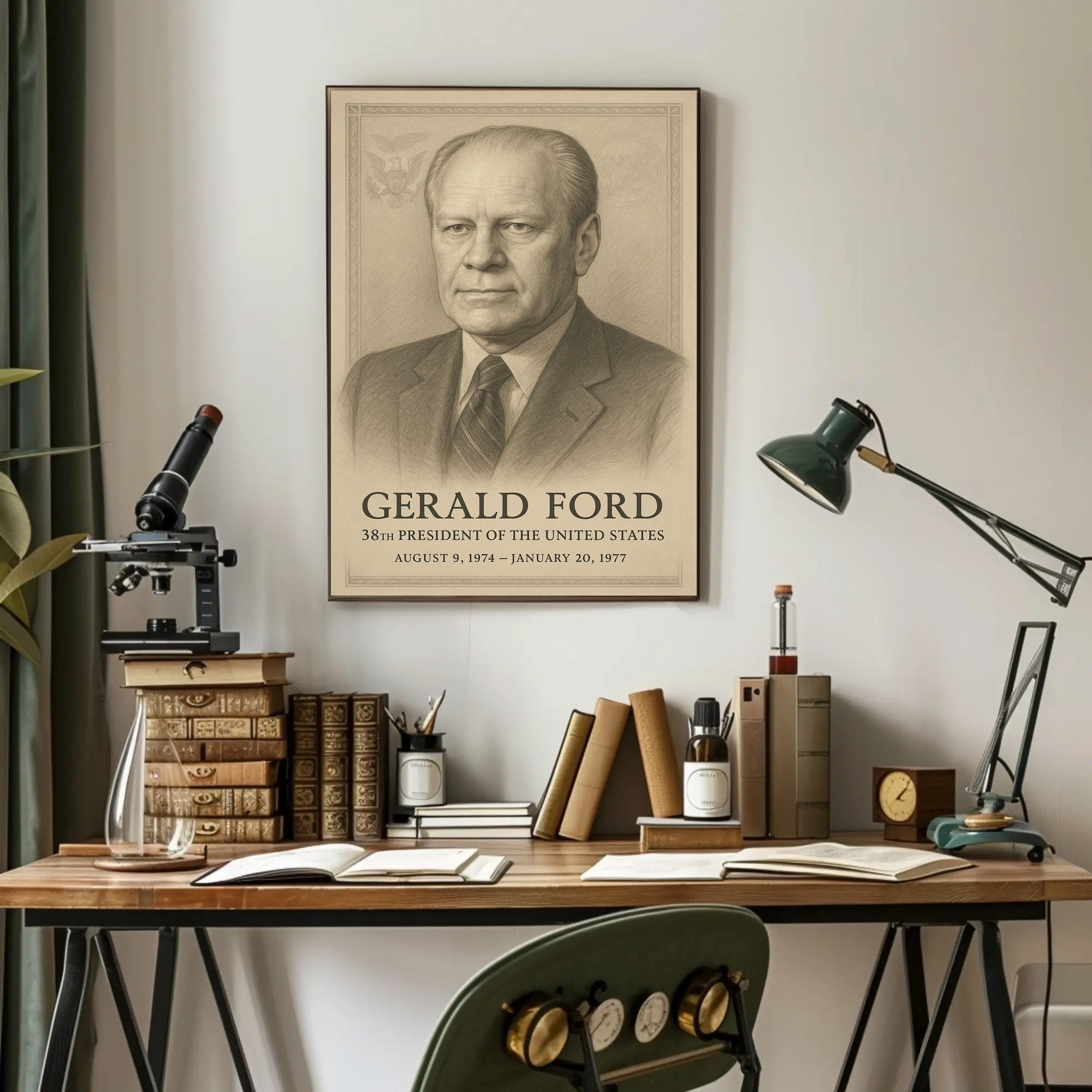 Gerald Ford 38th President Sketch Poster Art Print PosterGoat