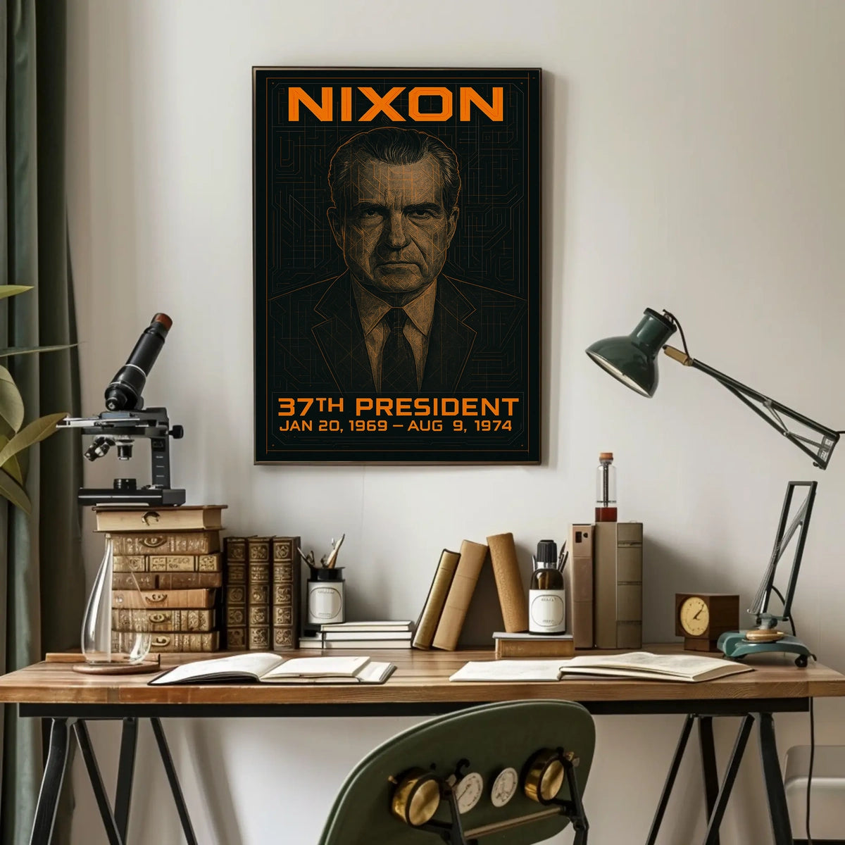 Richard Nixon 37th President of the United States Techno Schematic Poster