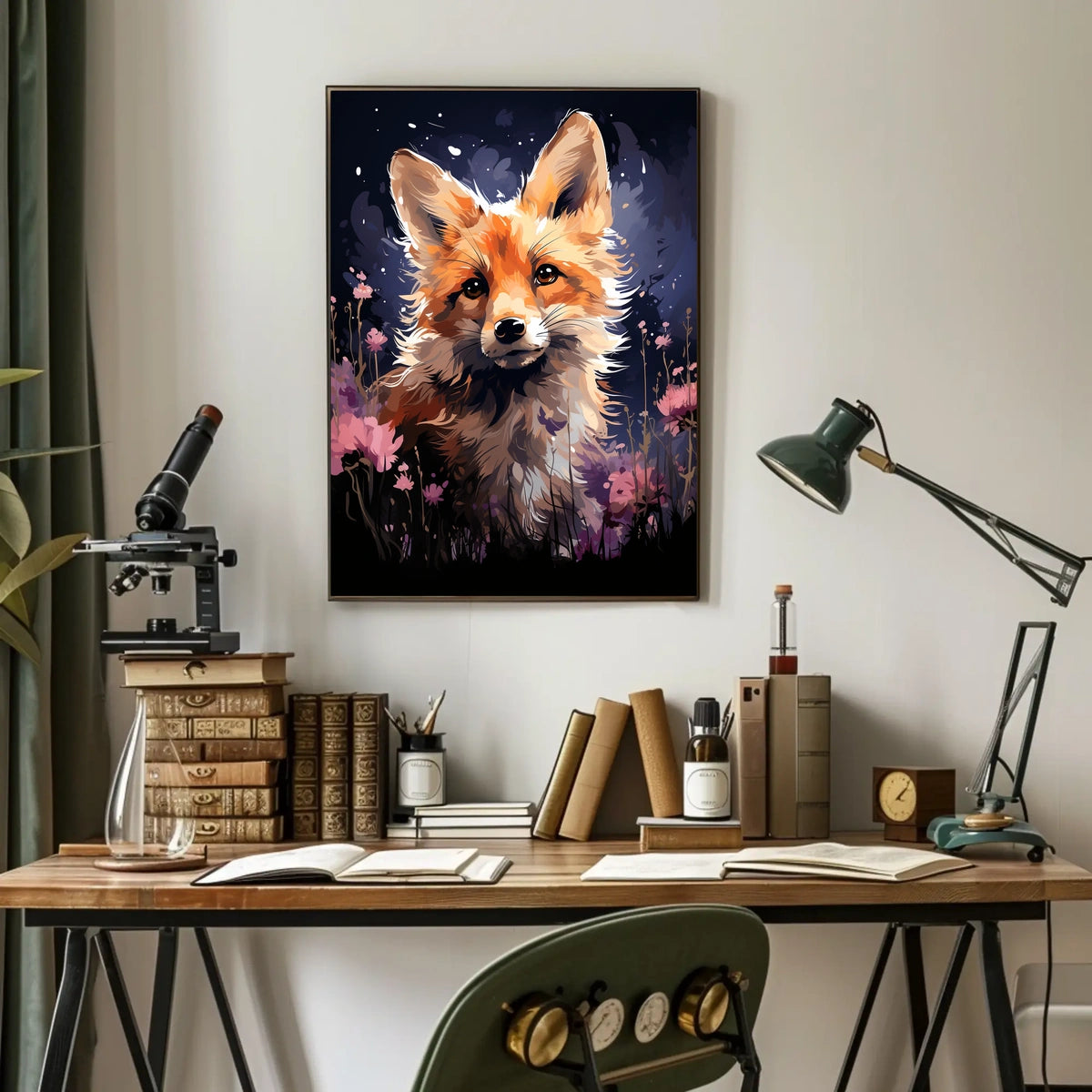 Enchanting Fox in Floral Fantasy Art Poster