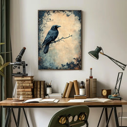 Stylized Raven on Branch Artistic Animal Poster