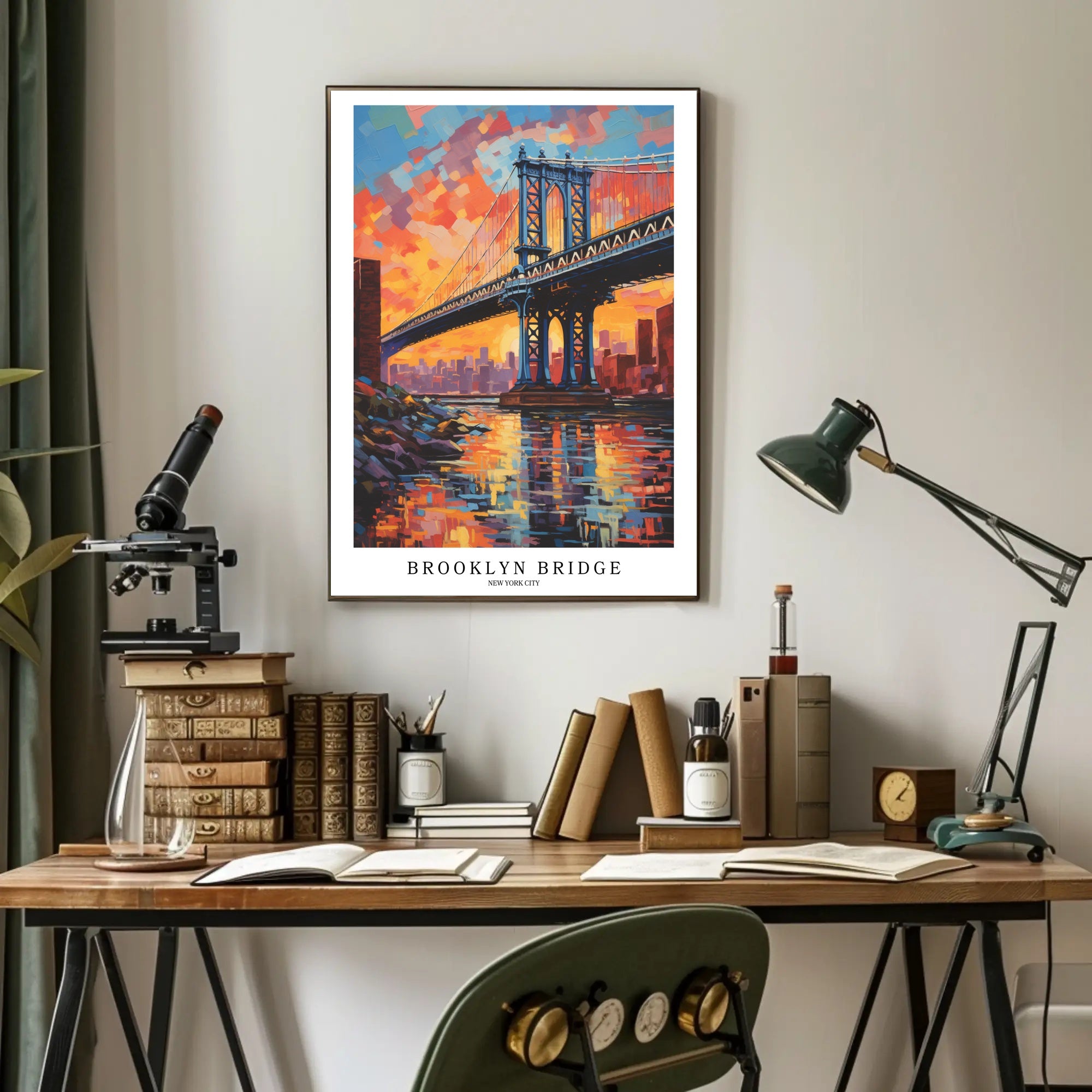 Brooklyn Bridge Sunset Urban Cityscape Painting Poster PosterGoat