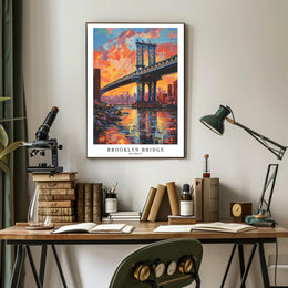 Brooklyn Bridge Sunset Urban Cityscape Painting Poster PosterGoat