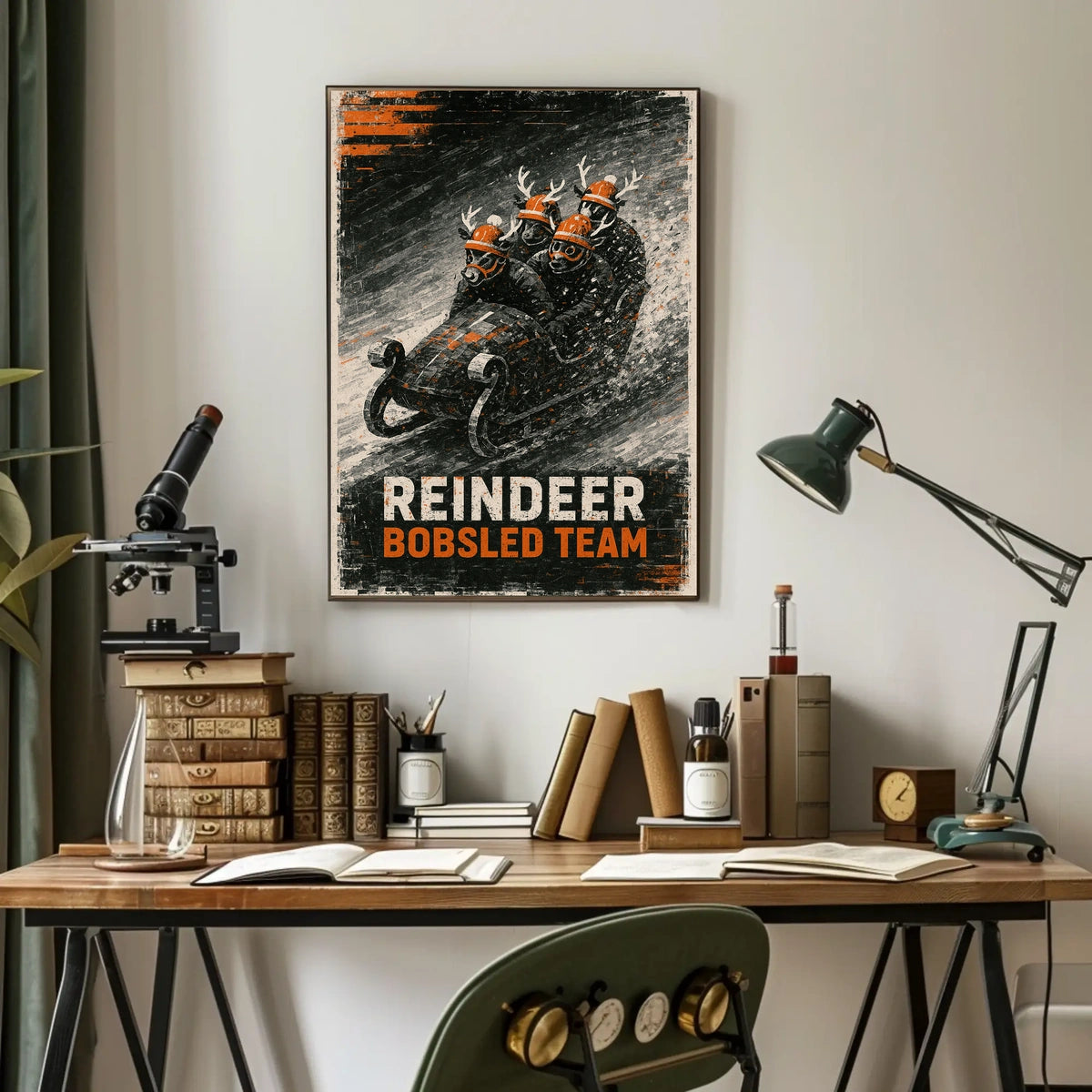 Reindeer Bobsled Team Poster