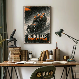 Reindeer Bobsled Team Poster