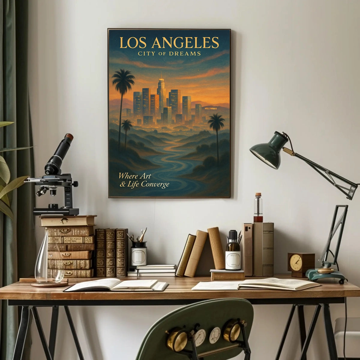 Los Angeles Skyline Sunset Art Poster: Dreamy Illustration