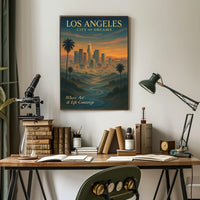 Los Angeles Skyline Sunset Art Poster: Dreamy Illustration