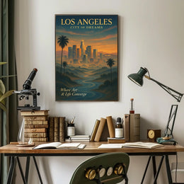 Los Angeles Skyline Sunset Art Poster: Dreamy Illustration