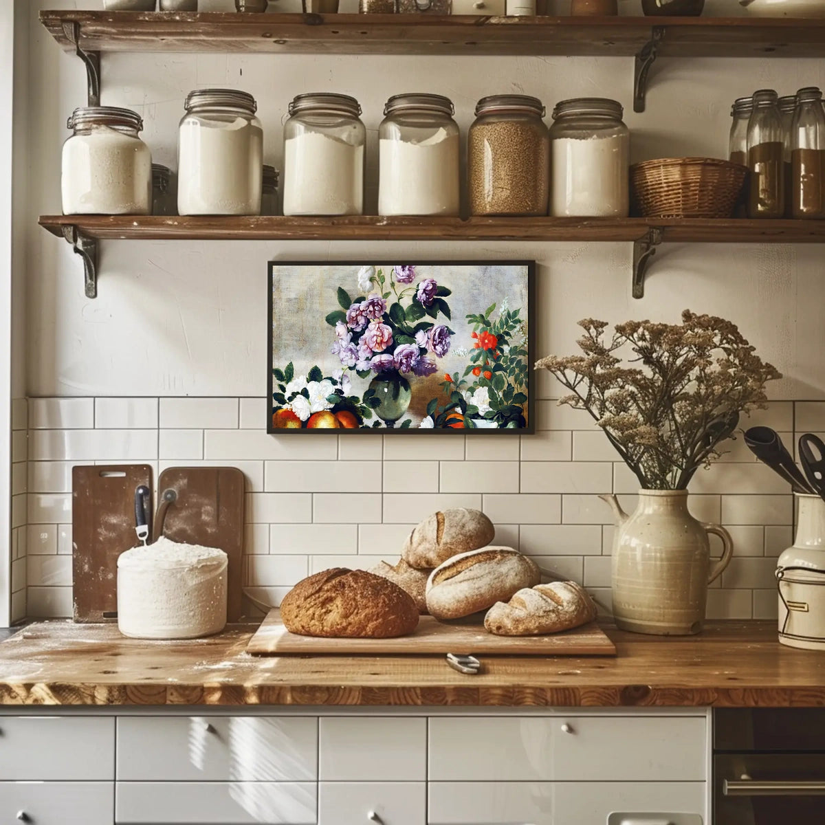 Vintage Floral Still Life Painting with Peonies - Artistic Poster