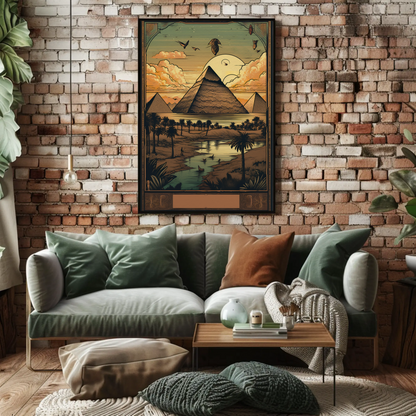 Egyptian Pyramids At Sunset Nile View Vintage Travel Poster