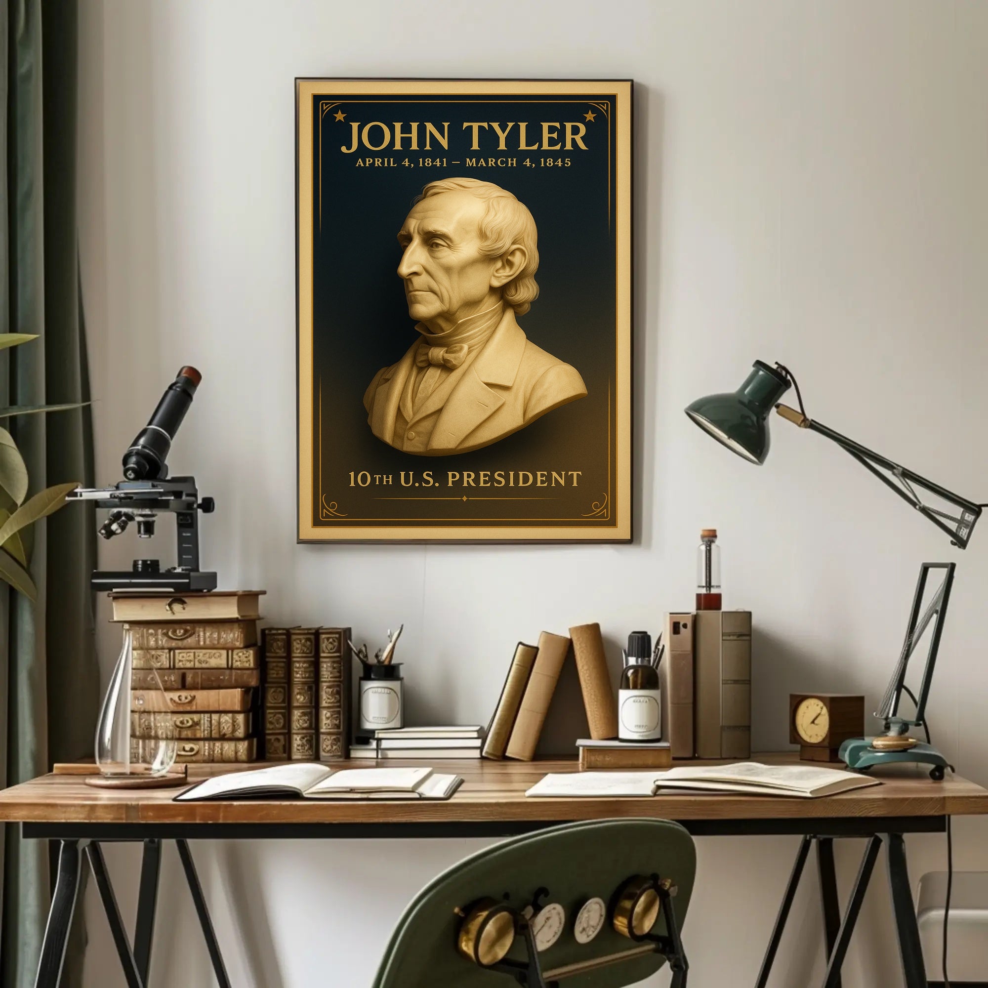 Prestigious Vintage Poster Featuring 10th U.S. President PosterGoat