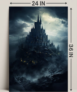 Mysterious Castle On A Stormy Night Poster