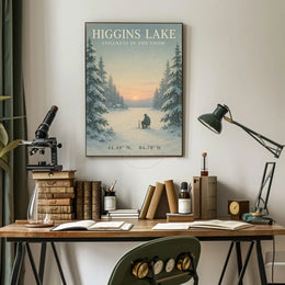 Tranquil Snowy Scene at Higgins Lake Artistic Poster