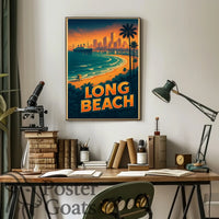 Long Beach Sunset Skyline Travel Poster