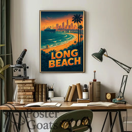 Long Beach Sunset Skyline Travel Poster