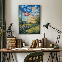 peaceful farmhouse landscape Poster