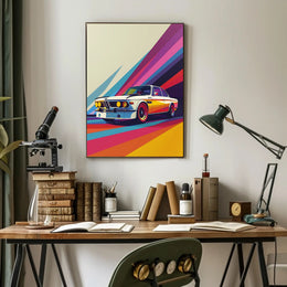 Vintage Racing Car in Dynamic Pop Art Poster PosterGoat