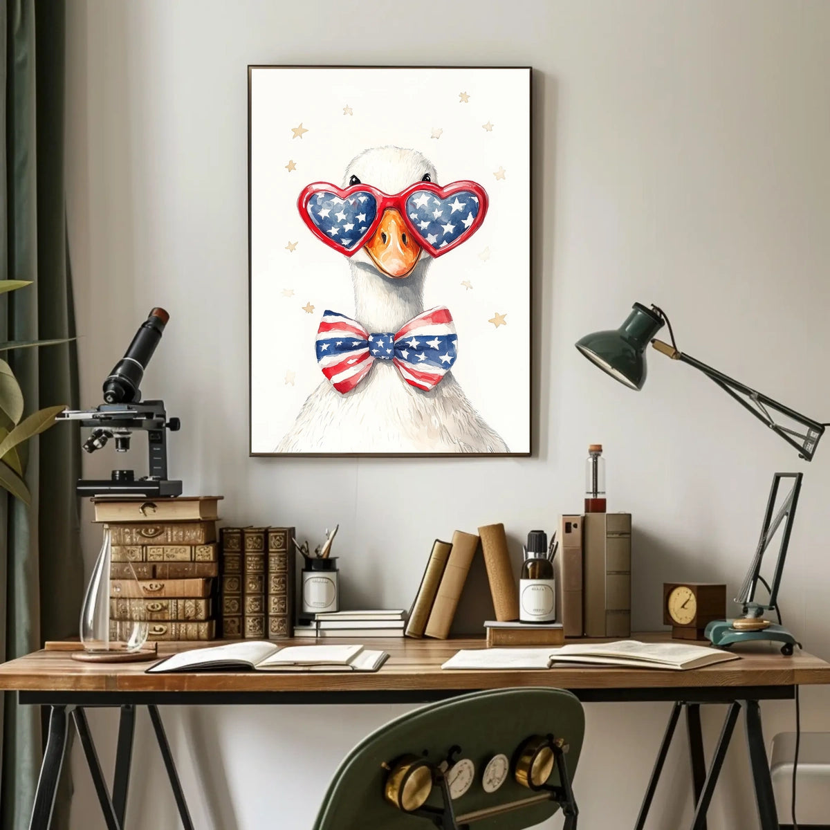 Goose With Oversized Sunglasses In American Flag Poster