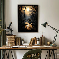 Stag by Moonlit Stream Serenity Animal Poster