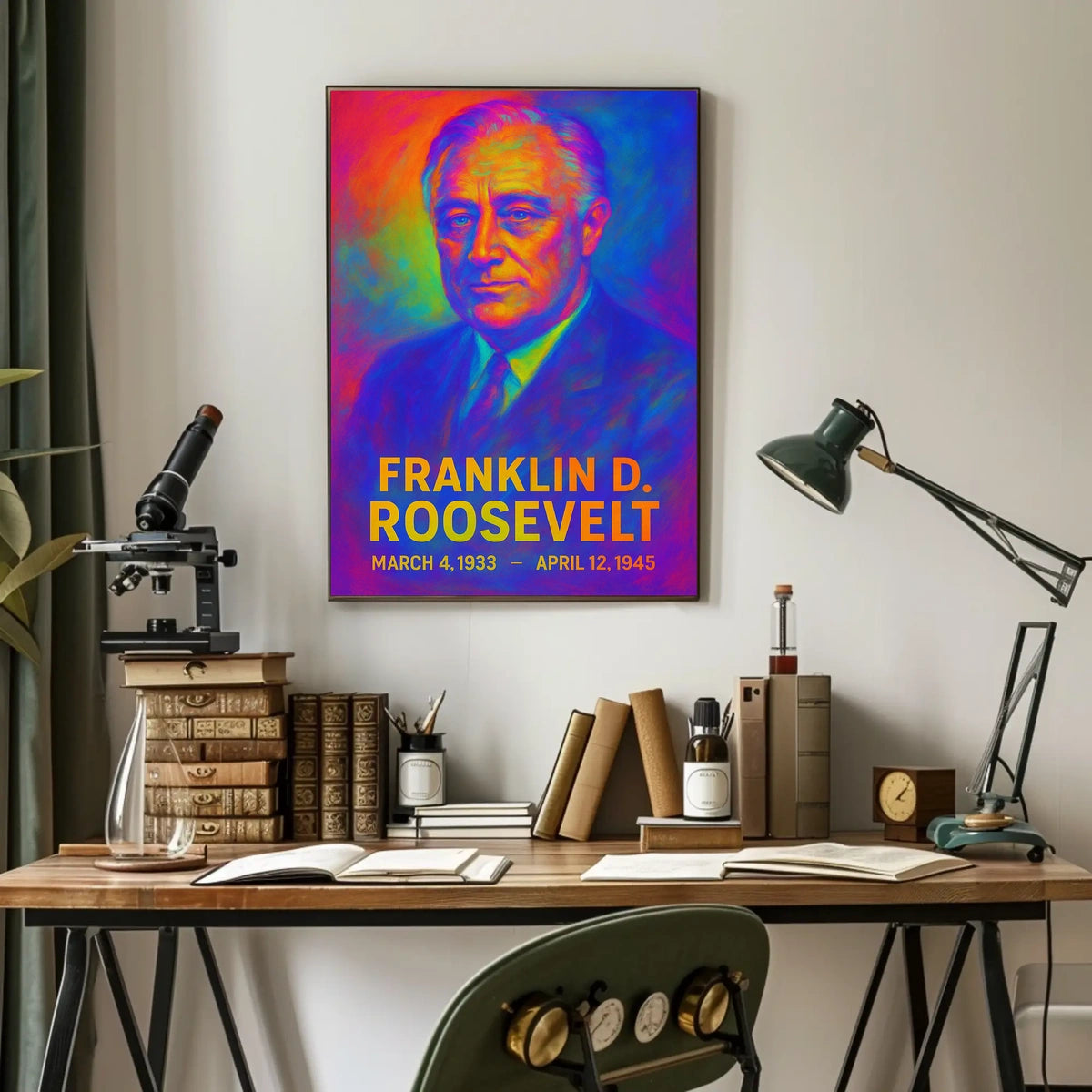 Franklin D. Roosevelt 32nd President of the United States Neon Gradient Overlay Poster