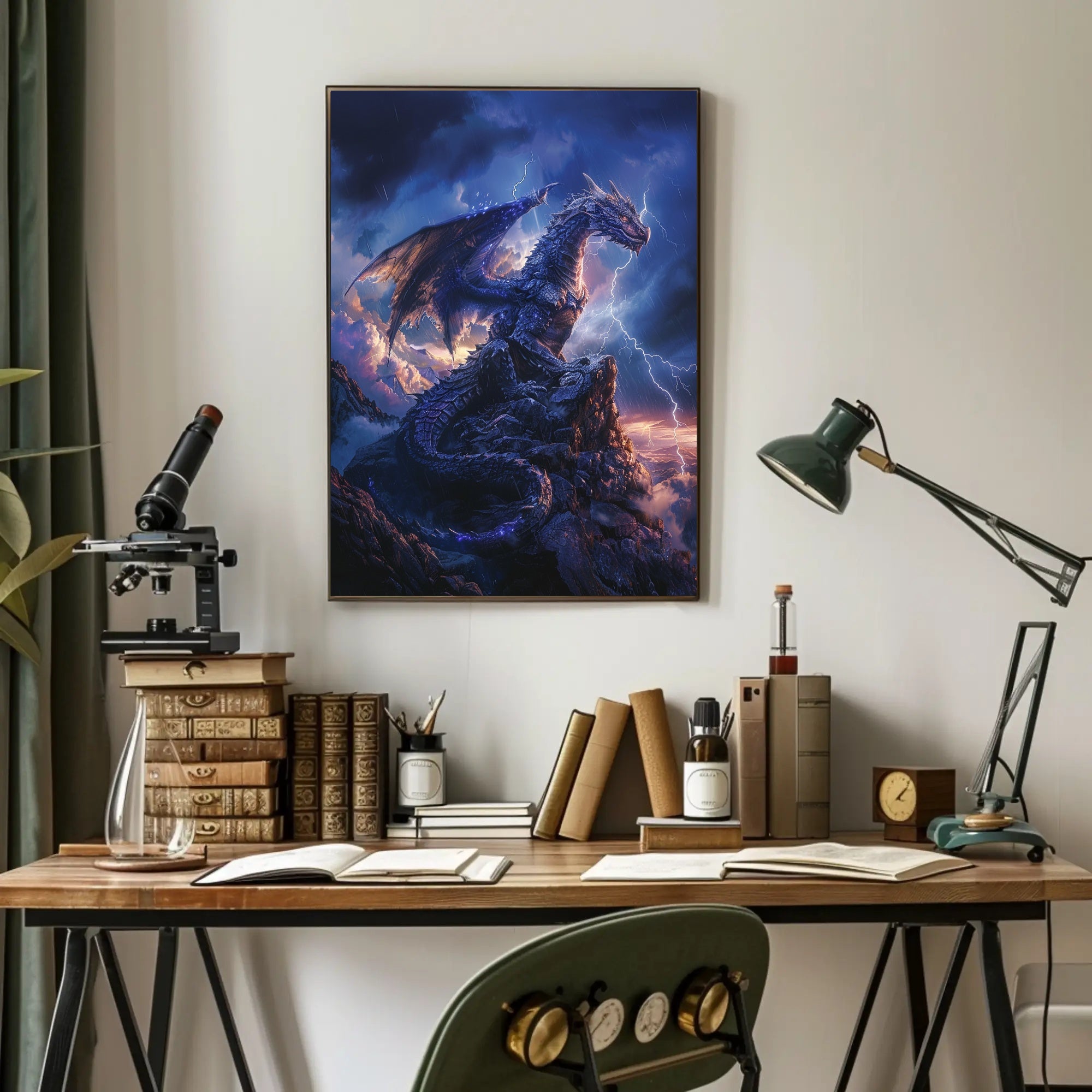 Majestic Blue Dragon Photorealistic Fantasy or Mythology Poster PosterGoat