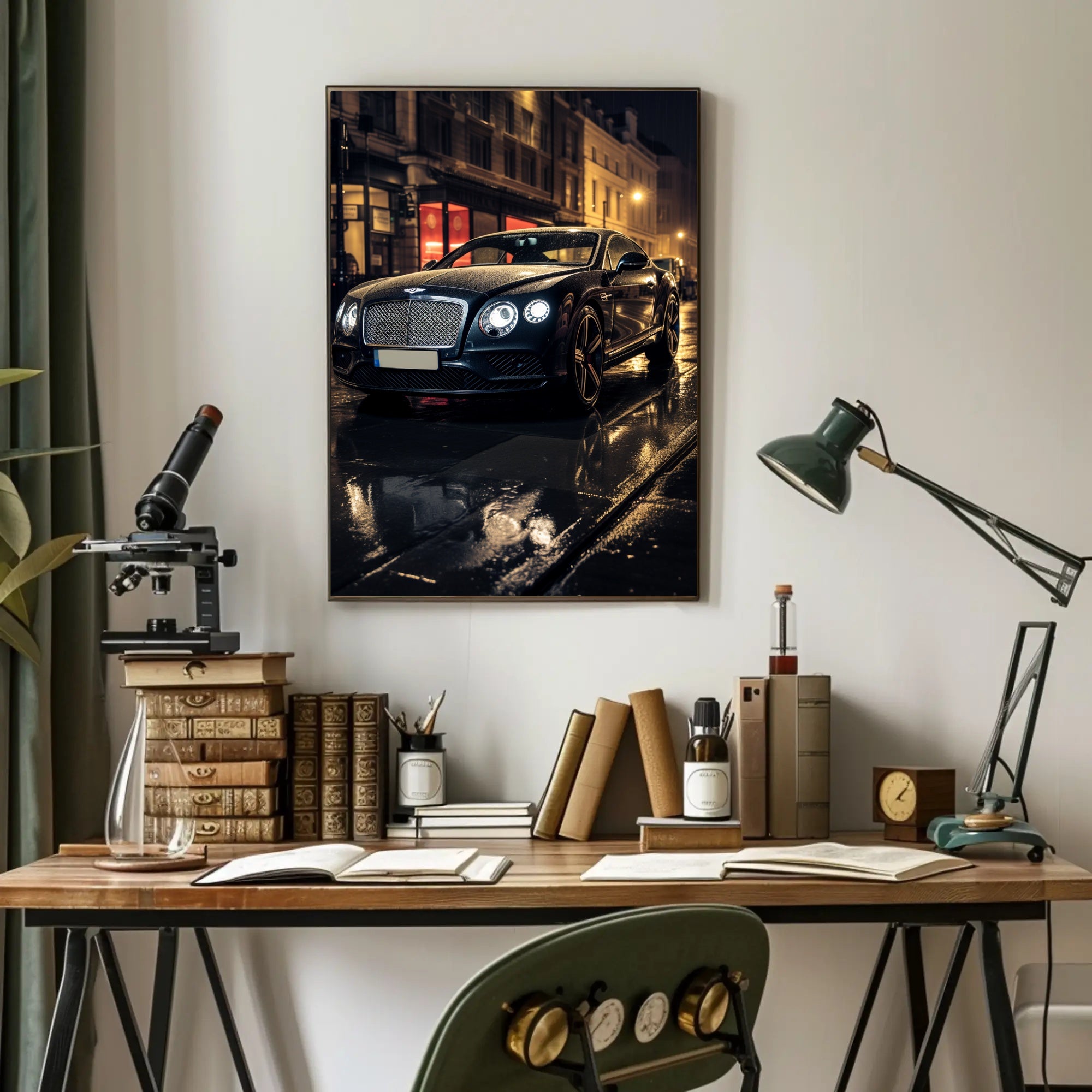 Luxury Car on a Rainy Night Poster PosterGoat
