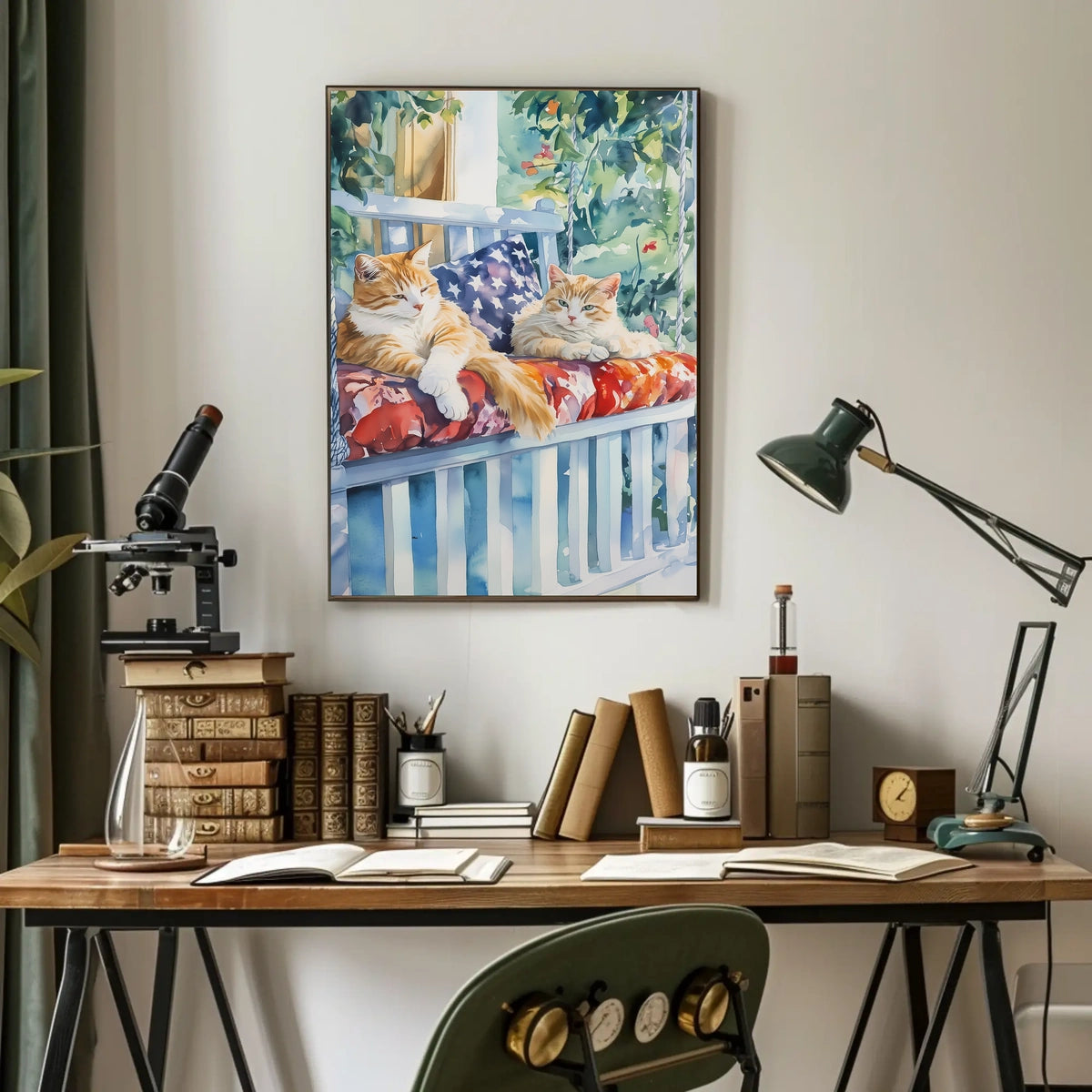 Two Cats Lounging On A Sunny Front Porch Swing Poster