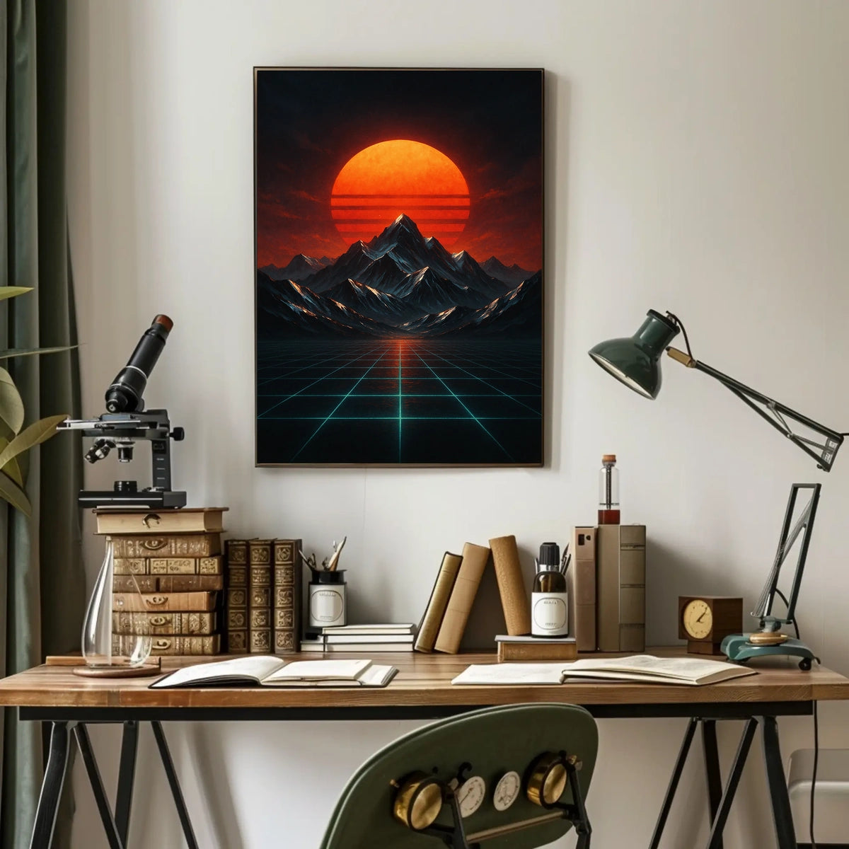 Retro-futuristic Landscape with Neon Glow Futuristic Sci-Fi Poster