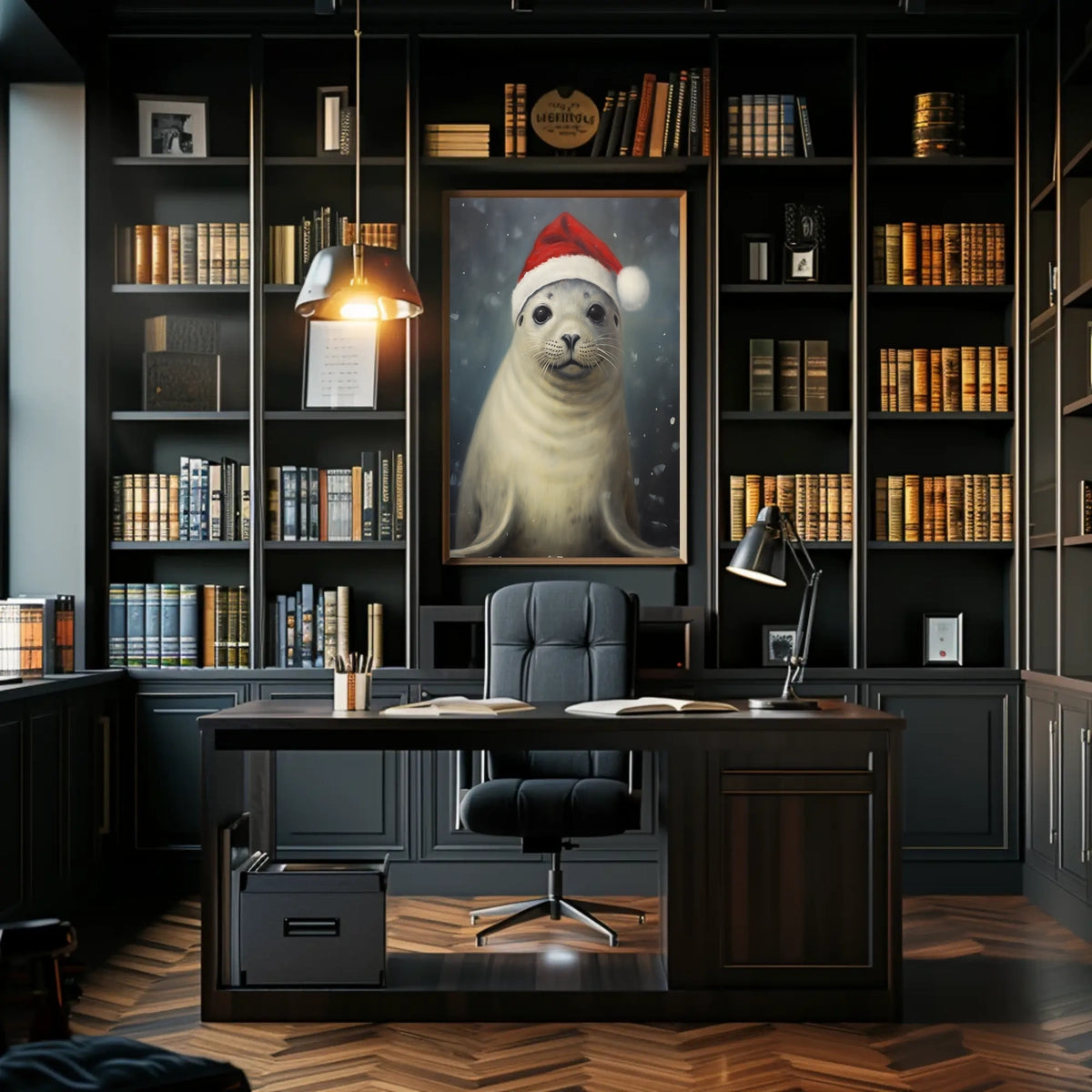 Festive Seal In Santa Hat Poster