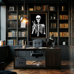 Skeleton Peace Sign Black Background Monochromatic Poster