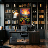 Vibrant Vineyard Sunset Landscape Impressionistic Artistic Poster