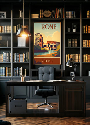 Colosseum Vintage Travel Poster: Rome's Iconic Landmark Illustration