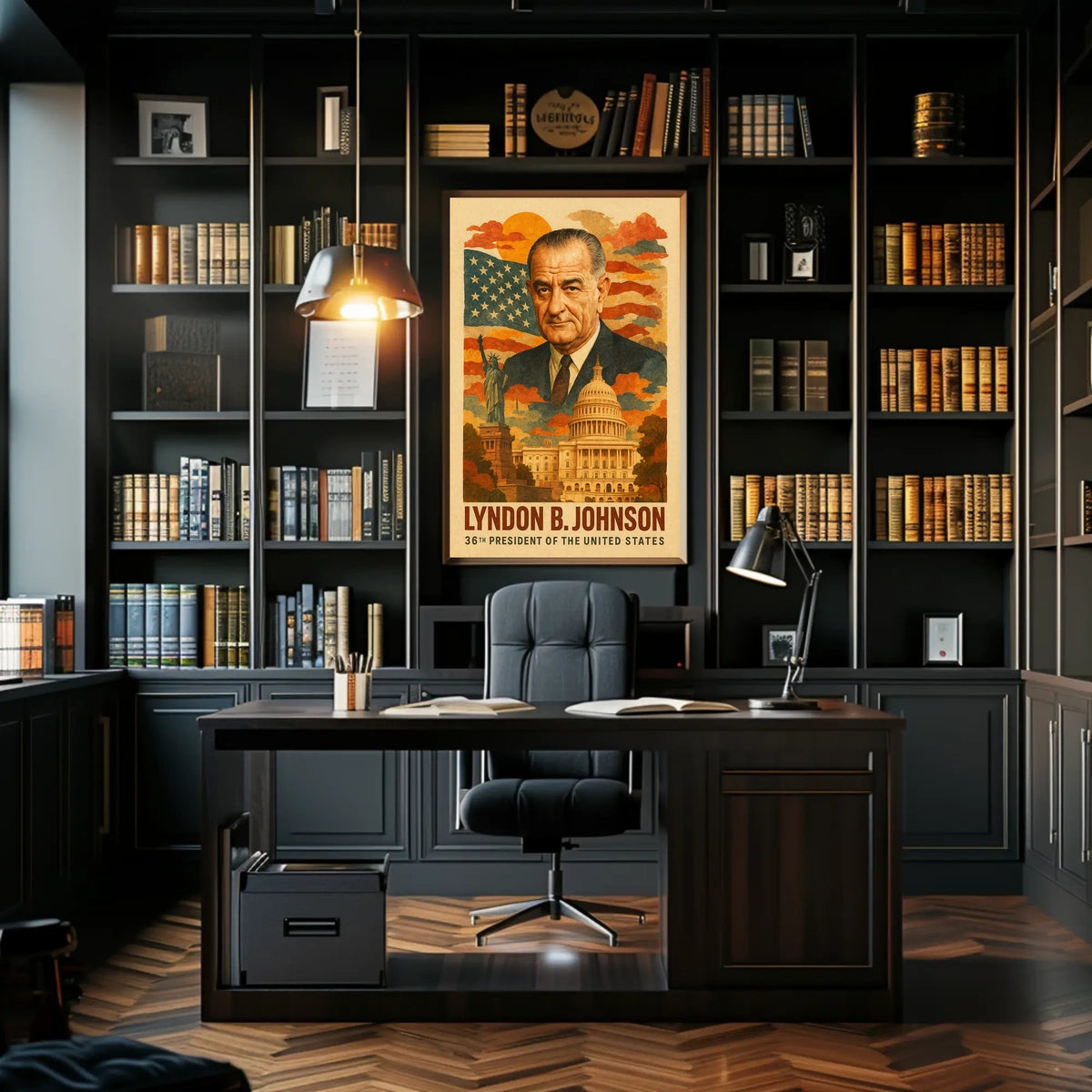 Lyndon B. Johnson 36th President of the United States Layered Digital Collage Poster