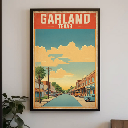 Garland Texas Main Street Retro Sunset Vintage Travel Poster