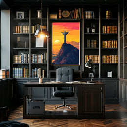 Christ the Redeemer Geometric Sunset Art Poster