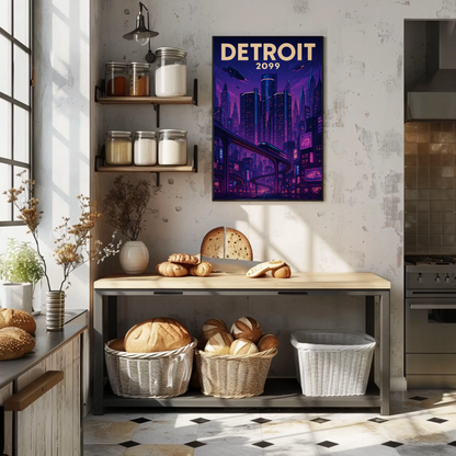 Detroit 2099: A Neon Dream Travel Poster