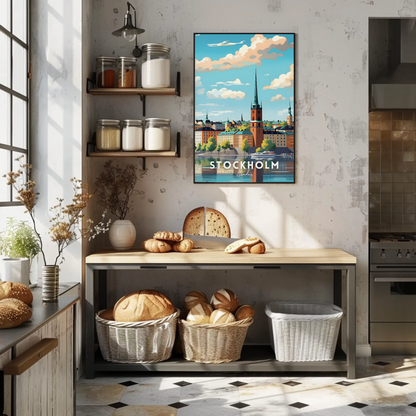 Stockholm Waterfront Skyline Travel Poster