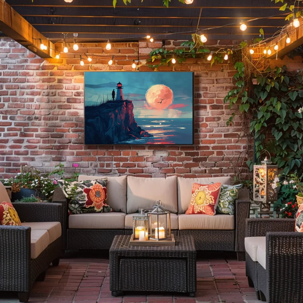 Lighthouse Moonlit Serenity: Coastal Exploration Art Print