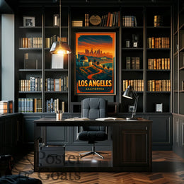 Los Angeles Sunset Vintage Travel Poster