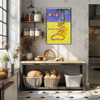 Airline Hawaii Lei Beach Art Travel Poster