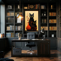 Enigmatic Felines And Floral Harmony Poster