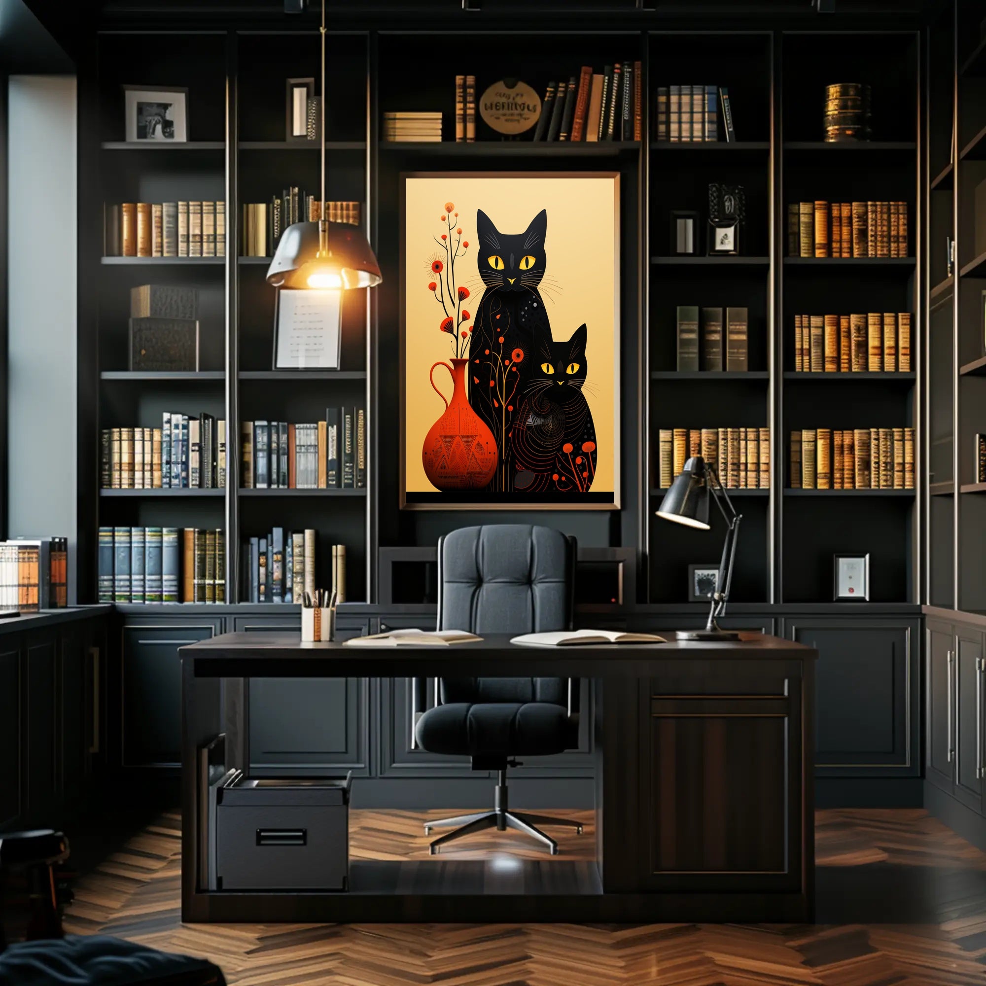 Enigmatic Felines And Floral Harmony Poster