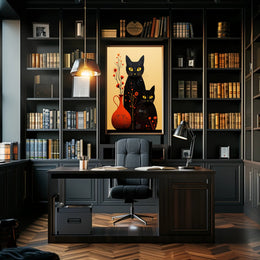 Enigmatic Felines And Floral Harmony Poster