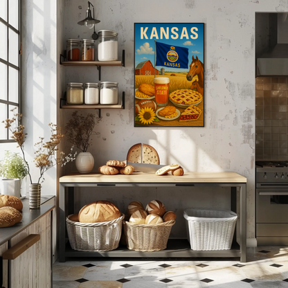 Kansas Farm Horse Pie Sunflower Beer Flag Travel Poster