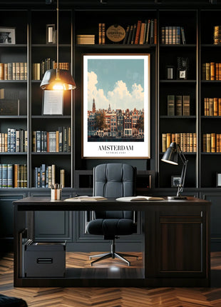 Amsterdam's Iconic Canal View Urban or Cityscape Poster