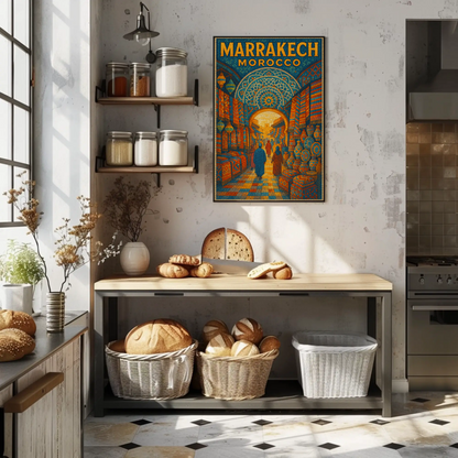 Marrakech Morocco Mosaic Market Scene Poster Poster