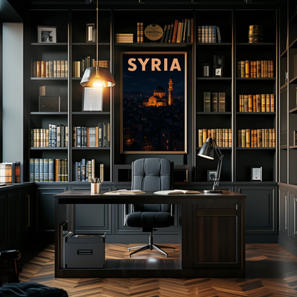 Syria Mosque Cityscape Nighttime Middle East Poster