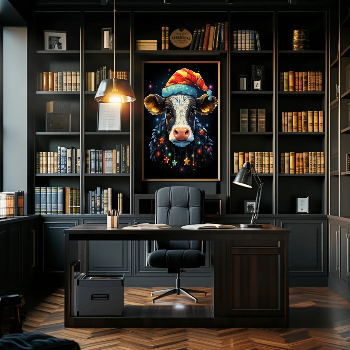 Whimsical Cow Christmas Poster: Festive Holiday Decor